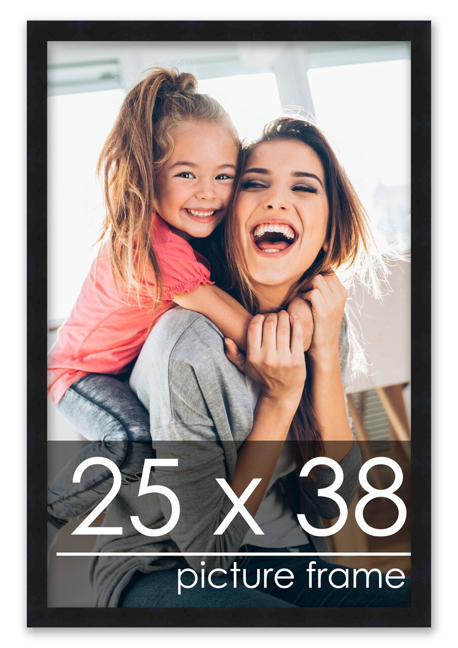 25x38 Solid Wood Picture Frame with UV-Resistant Acrylic & Acid-Free Backing, Available in 6 Finishes: Matte Black, Matte White, Metallic Bronze, Silver, Natural Wood Grain & Mahogany